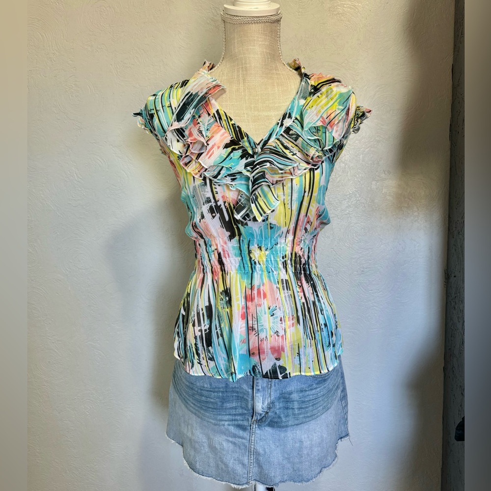 Candie’s Vintage Colorful Ruffled Womens Blouse Y2K 2000s Top Size Large